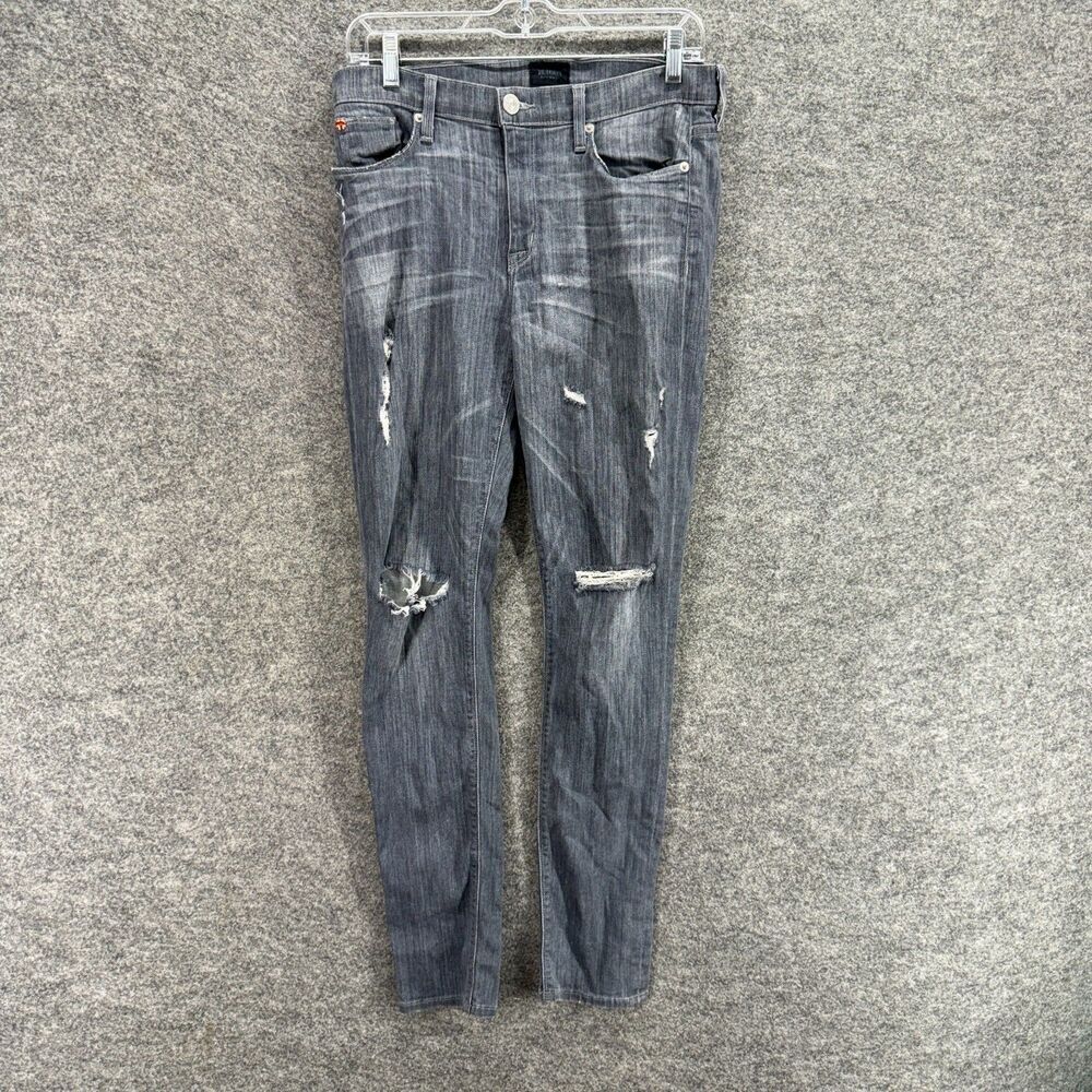 Hudson Jeans 30 Gray Denim Dark Wash Skinny Mid Rise Distressed Pockets